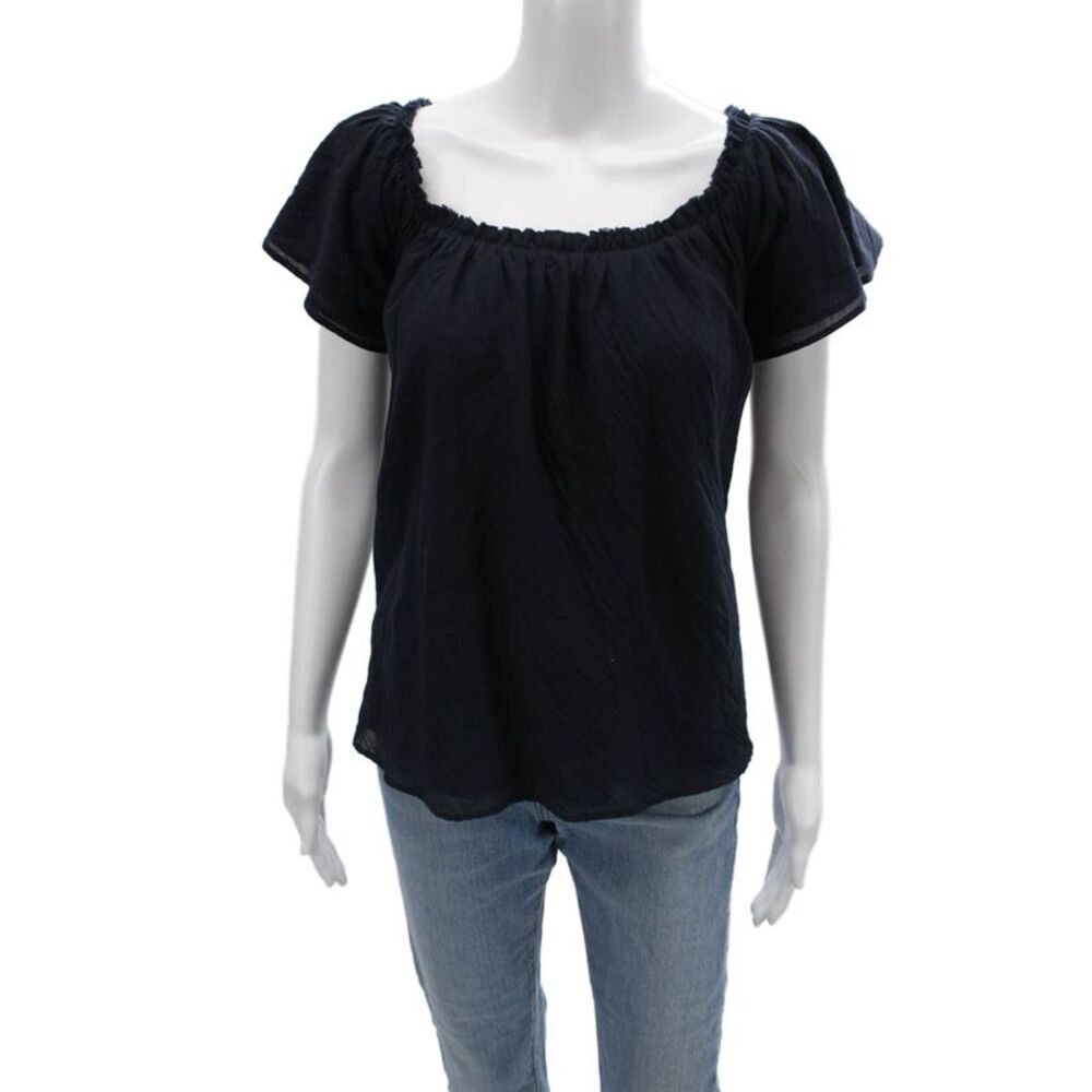 Loup Charmant Women Dark Blue Square Neck Short Sleeve Bohemian Blouse Size S